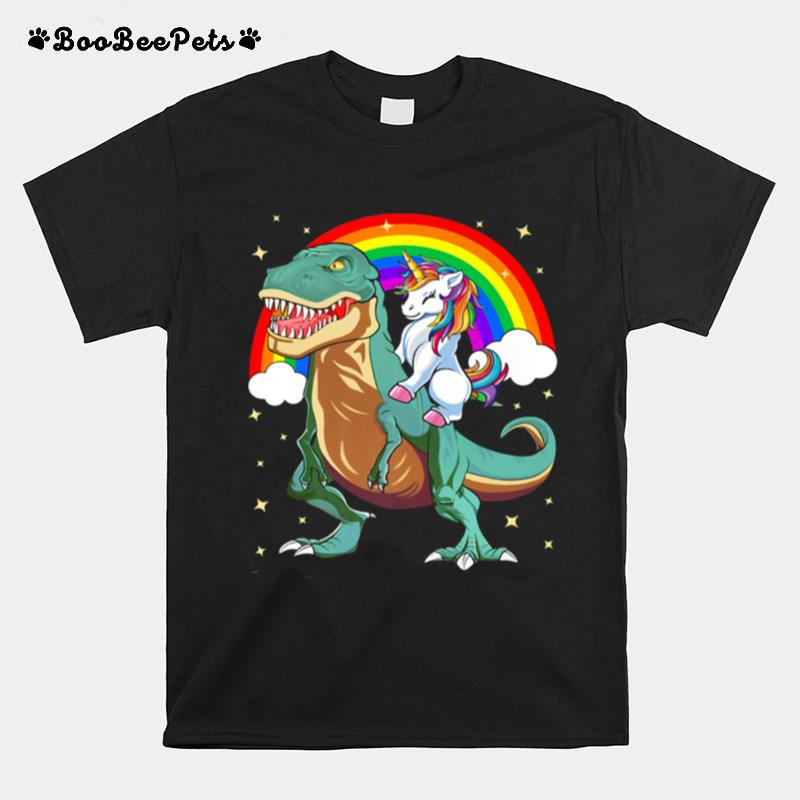 Unicorn Riding T Rex Dinosaur T-Shirt