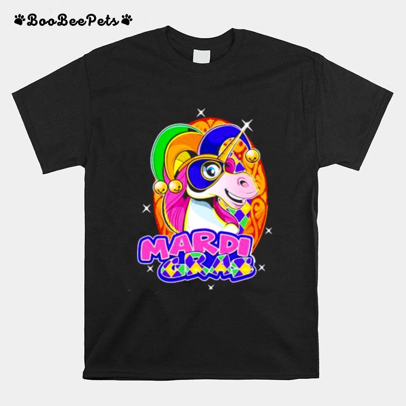 Unicorn With Cute Mask Carnival Lover Mardi Gras T-Shirt