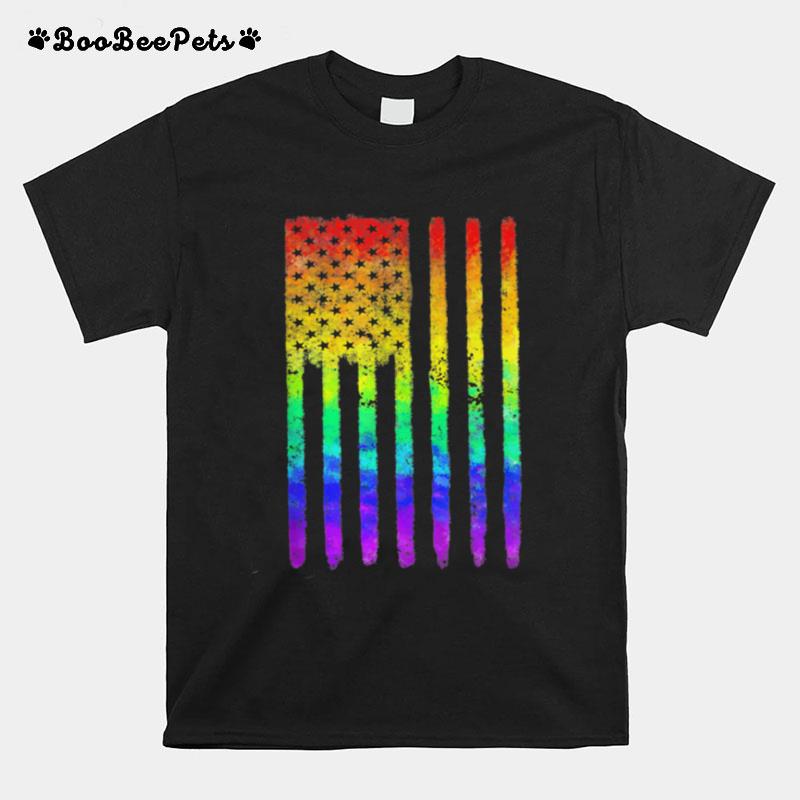Unique Distressed Rainbow American Flag Gay Pride Patriot Us T-Shirt