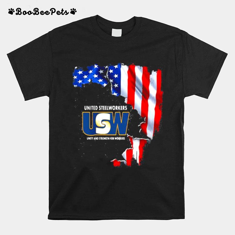 United Steelworkers Unity And Strength For Works Usa Flag T-Shirt