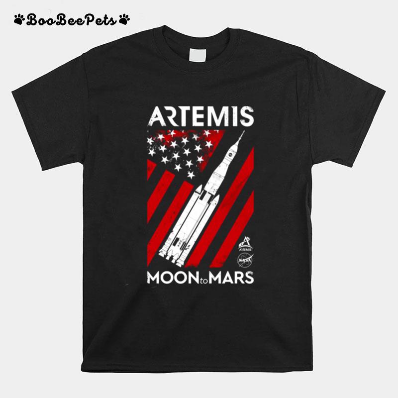 Us Flag Artemis Moon To Mars T-Shirt