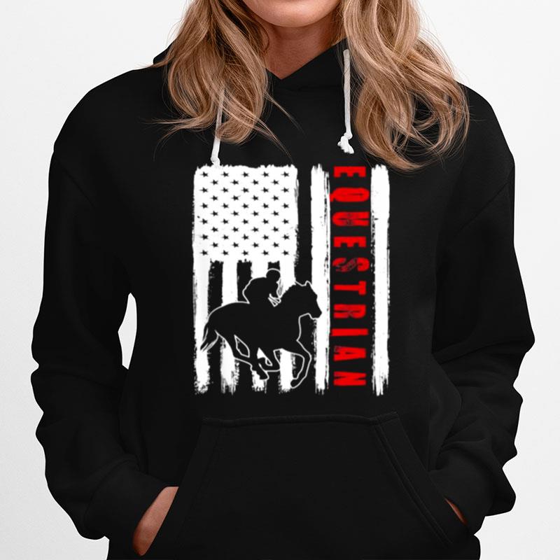 Usa Equestrian American Flag Horses Rider Hoodie