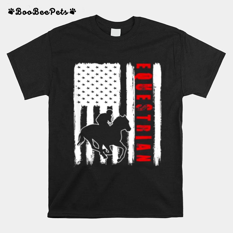 Usa Equestrian American Flag Horses Rider T-Shirt