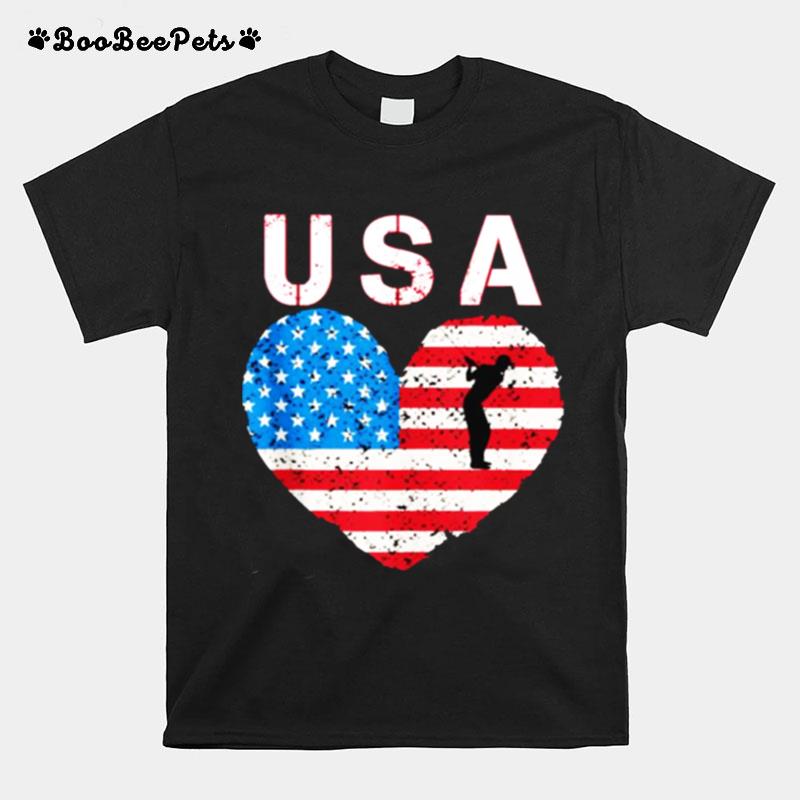 Usa Team American Flag Heart Us Golfer T-Shirt