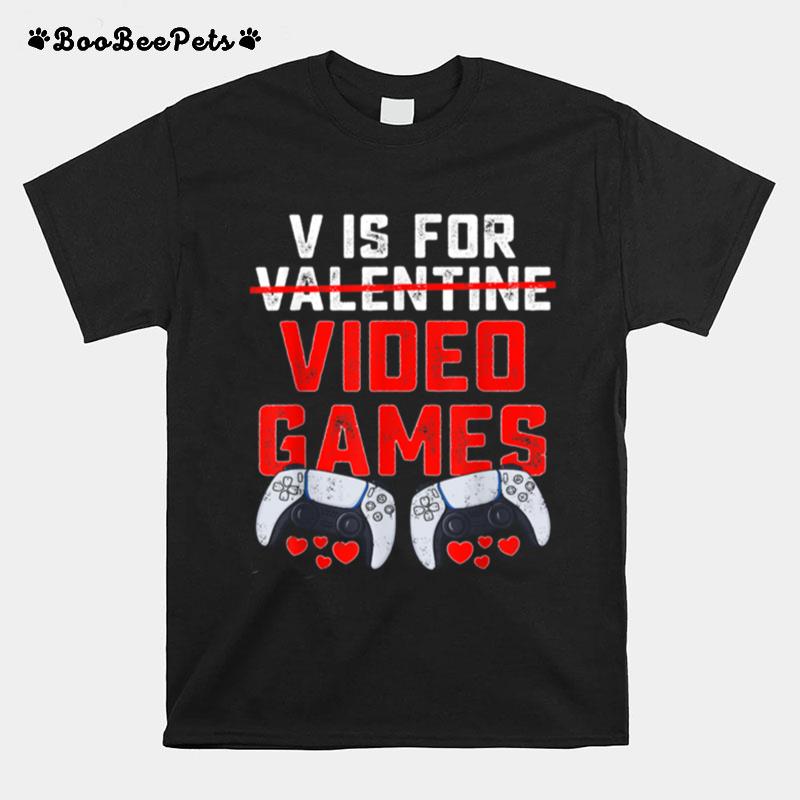 V Is For Video Games Valentines Day Boys T-Shirt