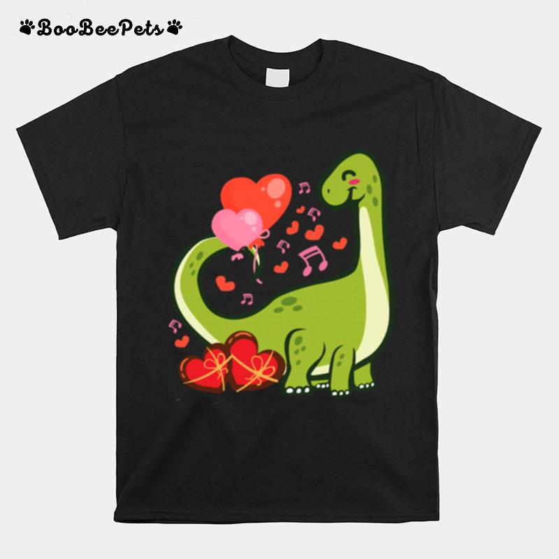 Valentines Day Love Heart Cute Brontosaurus Dinosaur T-Shirt
