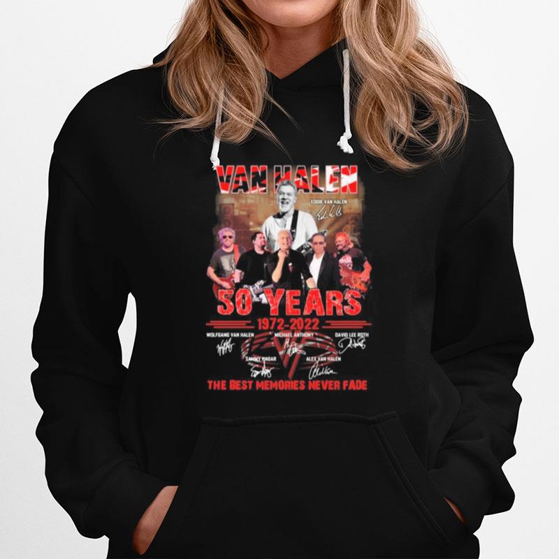 Van Halen Eddie Van Halen 50 Years 1972 2022 Signatures Thank You For The Memories Hoodie