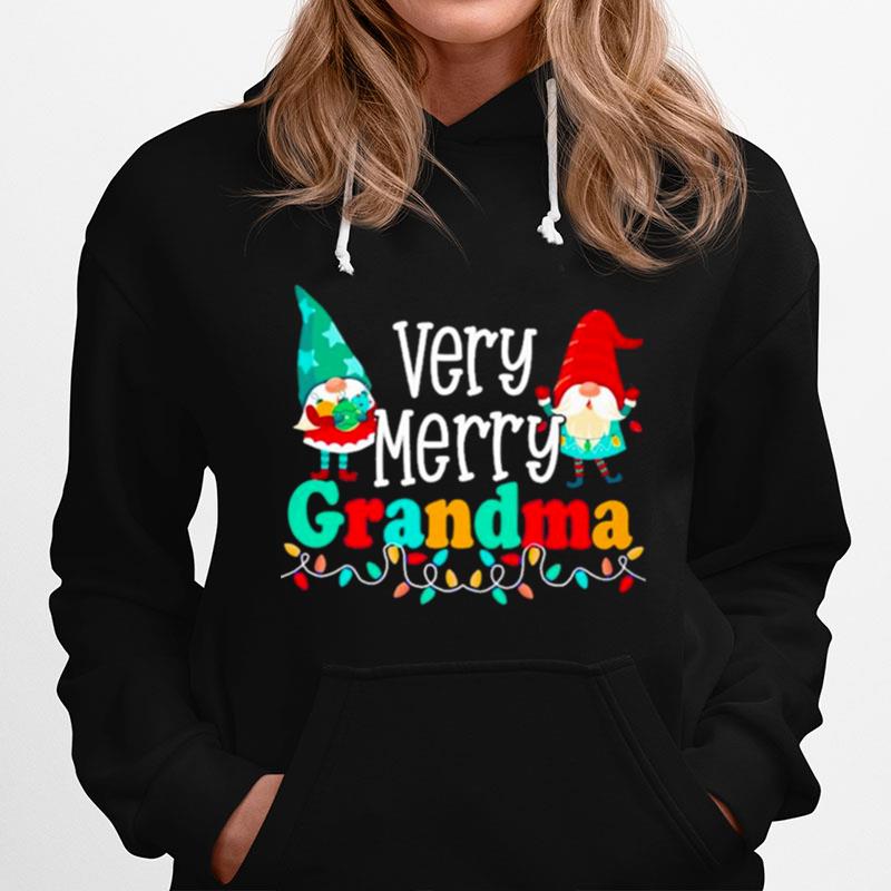 Very Merry Grandma Gnomes And Colorful String Lights Christmas Hoodie