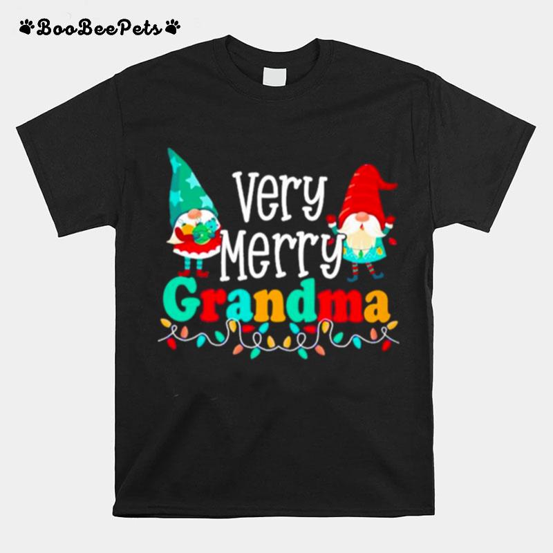 Very Merry Grandma Gnomes And Colorful String Lights Christmas T-Shirt