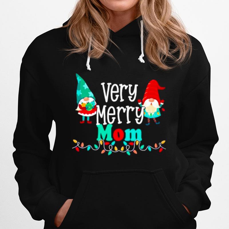 Very Merry Mom Gnomes And Colorful String Lights Christmas Hoodie