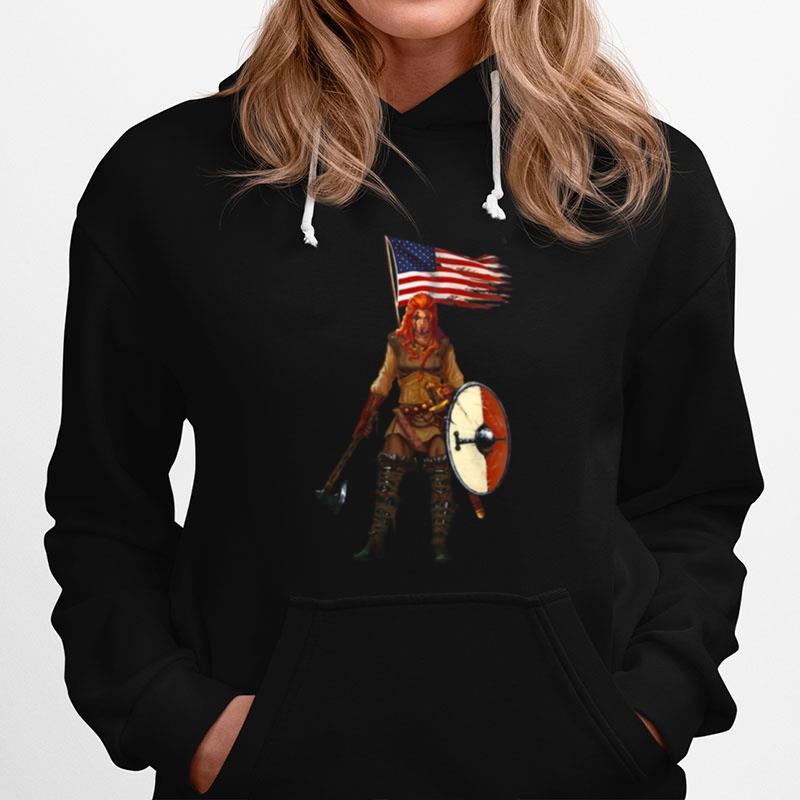 Viking Lady American Flag Hoodie