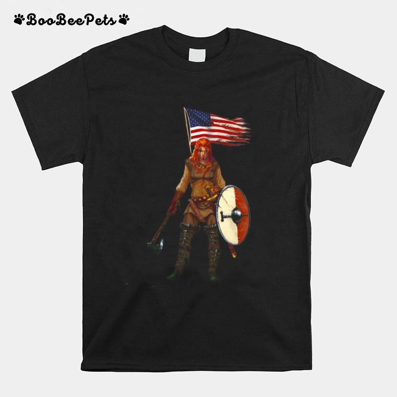 Viking Lady American Flag T-Shirt