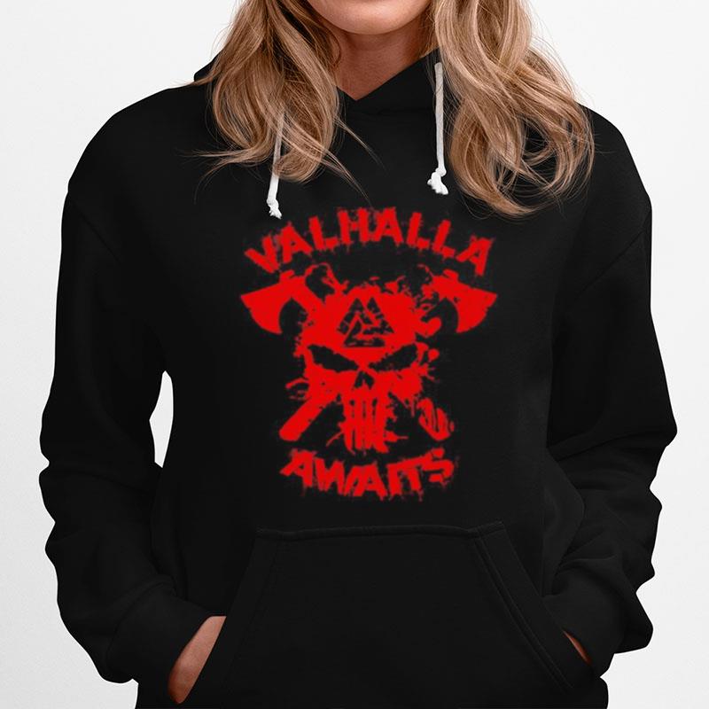 Vikings Skull Valhalla Awaits Blood Hoodie