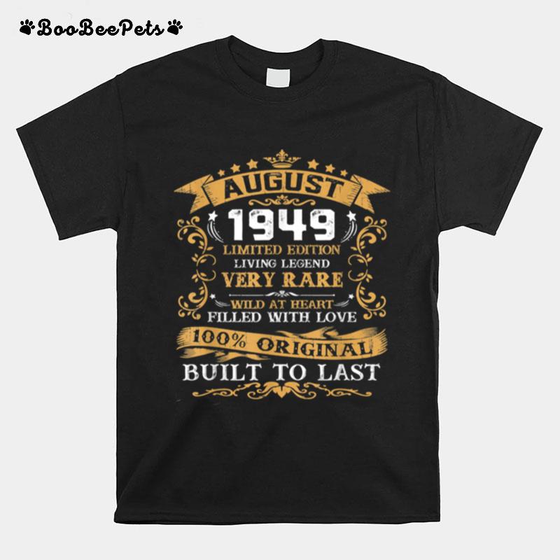 Vintage 72Nd Birthday August 1949 72 Years Old T-Shirt