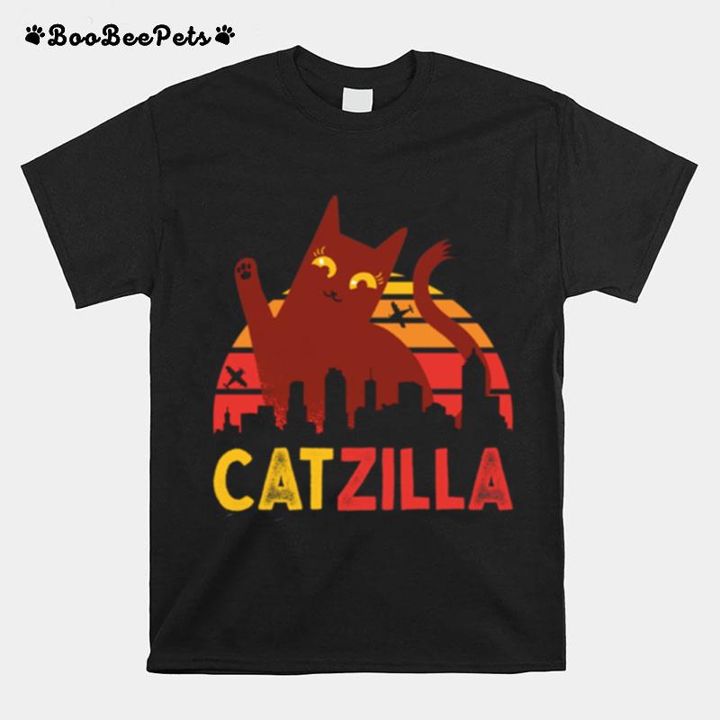 Vintage Catzilla Japanese Sunset Style Cat Kitten T-Shirt