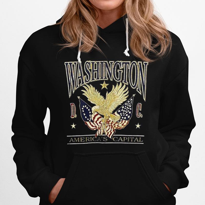 Vintage Eagle 80S 90S Striped Washington Dc Americas Capital Hoodie