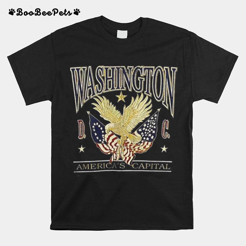 Vintage Eagle 80S 90S Striped Washington Dc Americas Capital T-Shirt