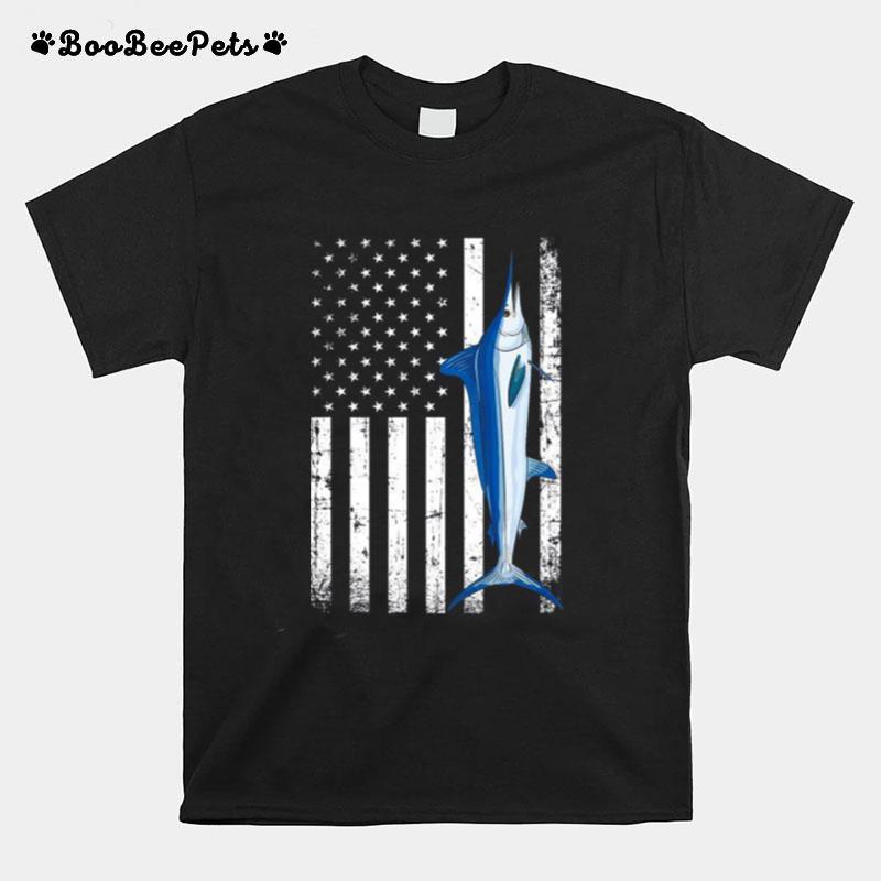 Vintage Grunge American Usa Flag Patriotic Fish White Marlin Tshirt T-Shirt