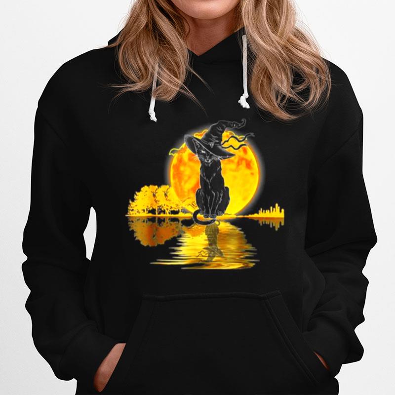 Vintage Halloween Scary Black Cat Witch Hat Moon Witchy Hoodie