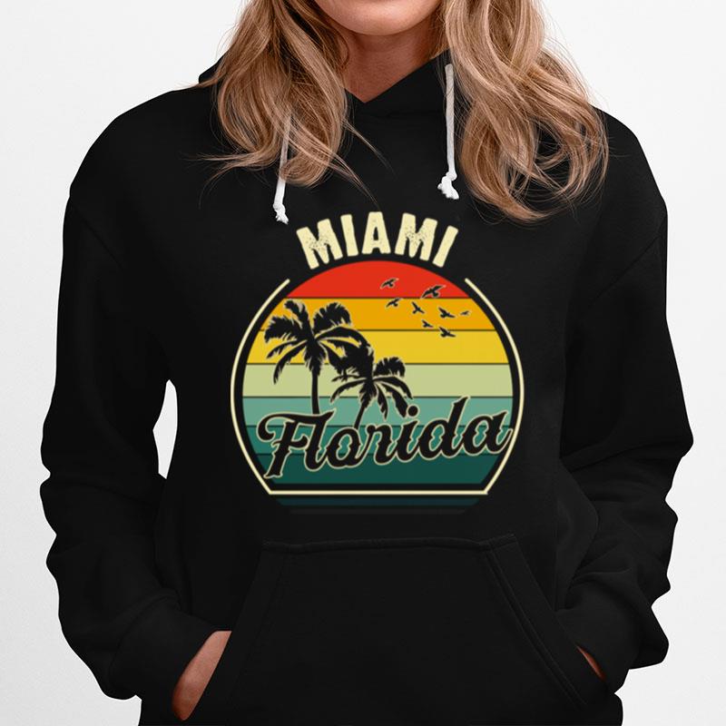 Vintage Miami Beach Florida Summer Vacation Sunset Palm Hoodie