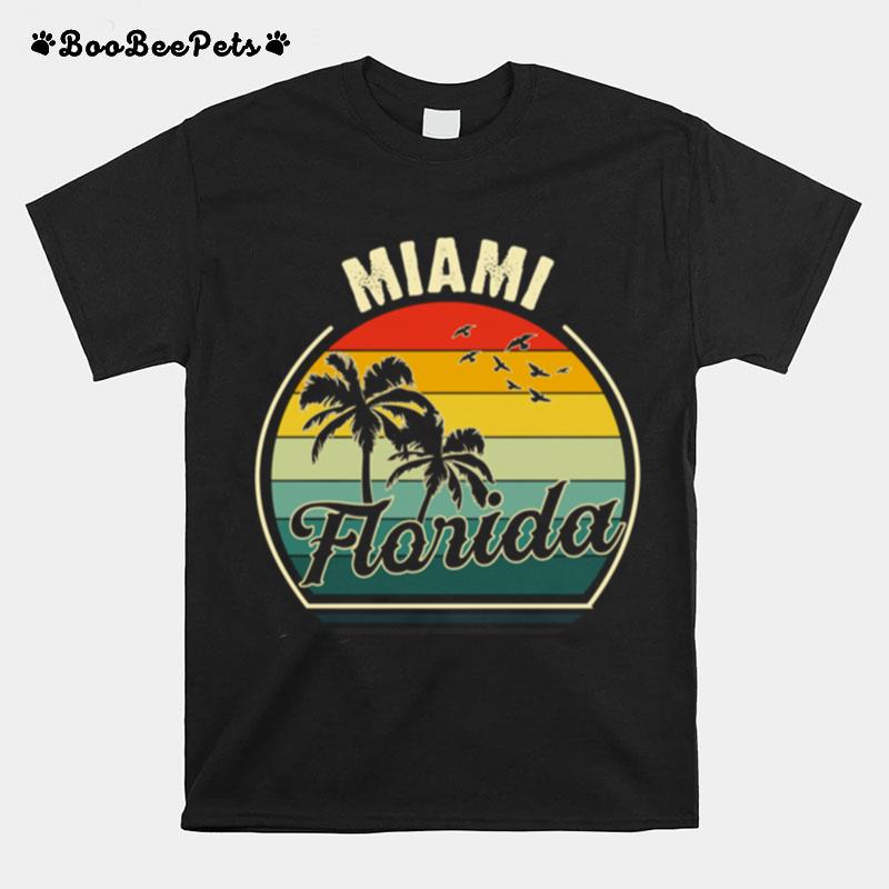 Vintage Miami Beach Florida Summer Vacation Sunset Palm T-Shirt