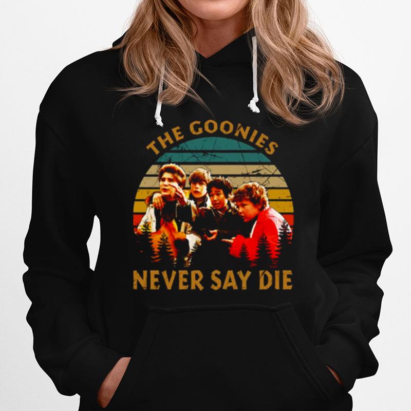 Vintage Retro Never Say Die The Goonies Four Faces Hoodie