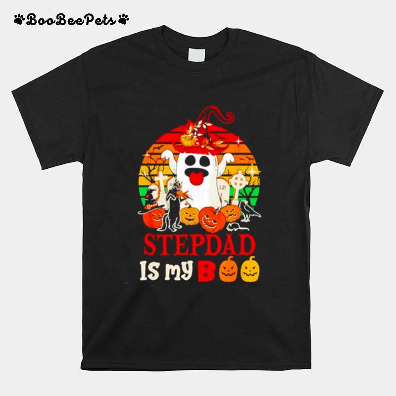 Vintage Stepdad Is My Boo Halloween Scary Pumpkins Boo Ghost T-Shirt