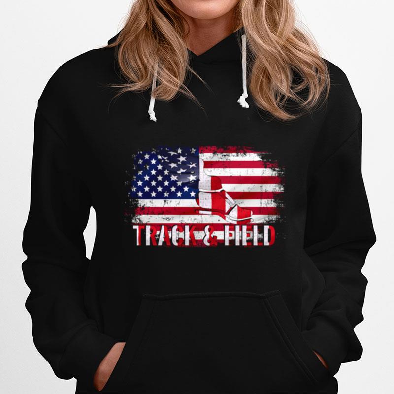 Vintage Track And Field With American Flag For Sports Hoodie