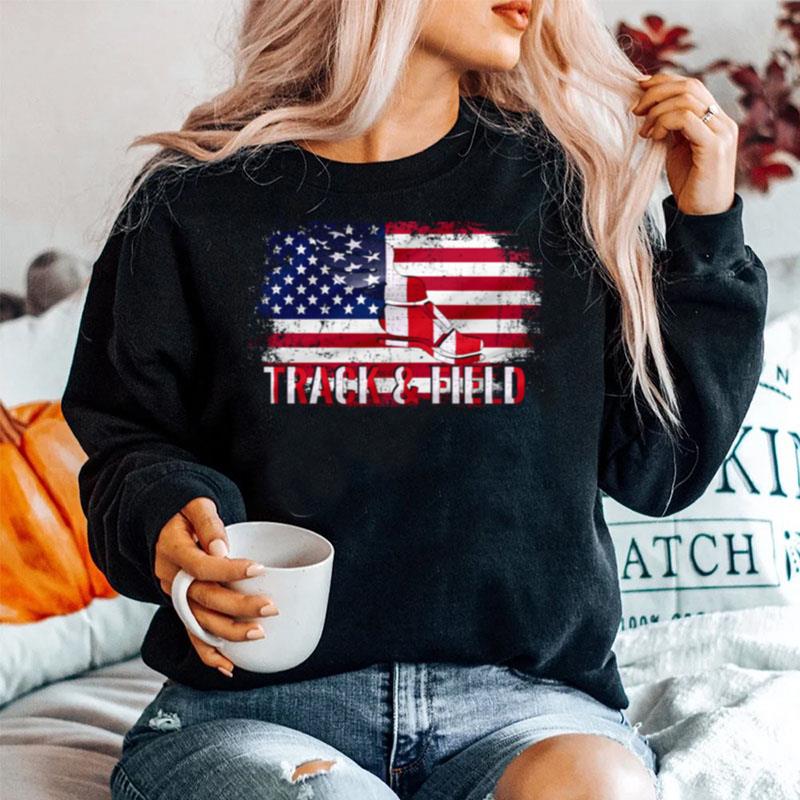 Vintage Track And Field With American Flag For Sports Sweater