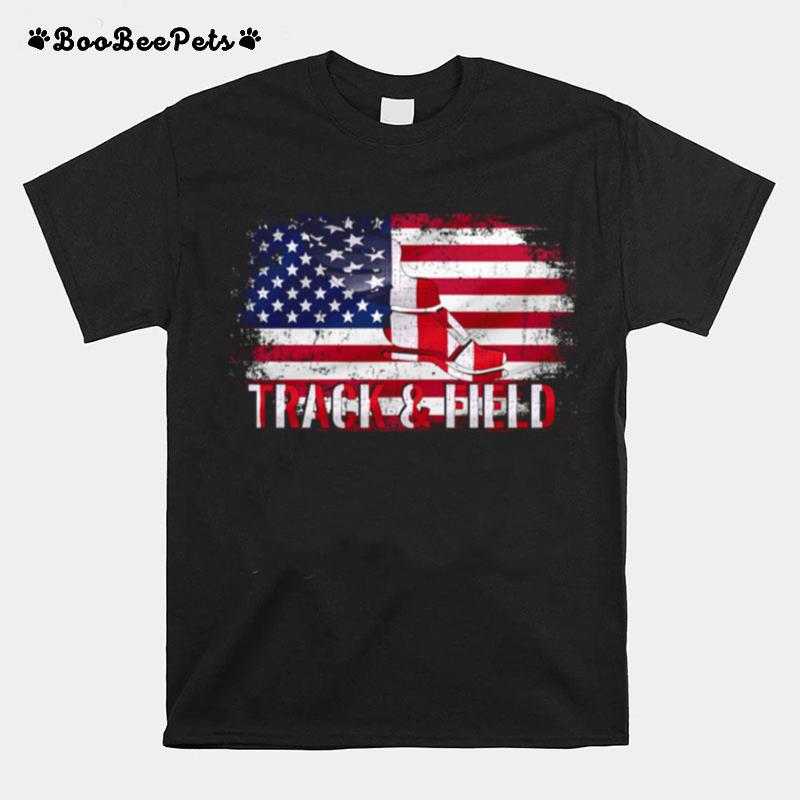 Vintage Track And Field With American Flag For Sports T-Shirt