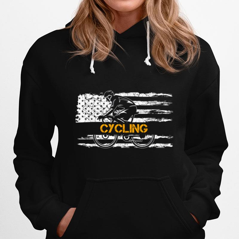 Vintage Usa American Flag Cycling Player Cyclist Silhouette Hoodie