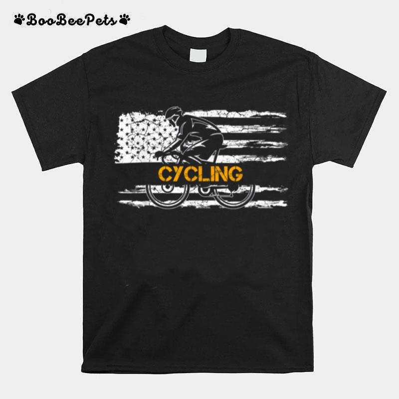 Vintage Usa American Flag Cycling Player Cyclist Silhouette T-Shirt