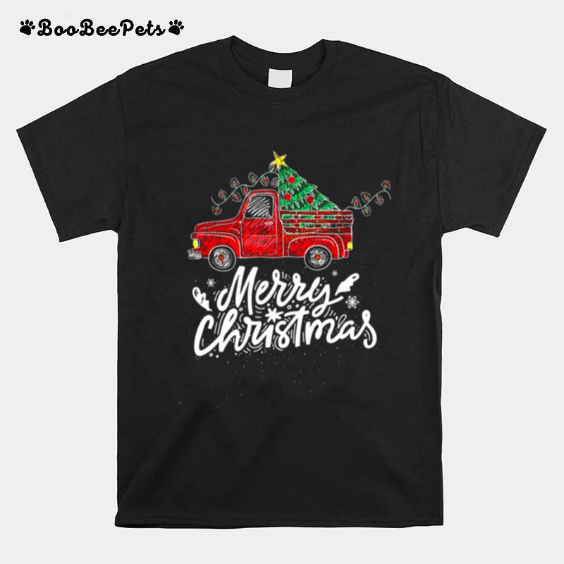 Vintage Wagon Red Truck Christmas Tree Pajama Gift Xmas T-Shirt