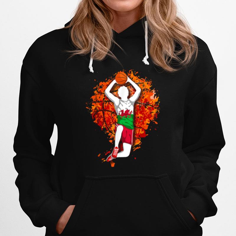 Wales Basketball Welsh National Flag Slam Dunk Sport Art Hoodie