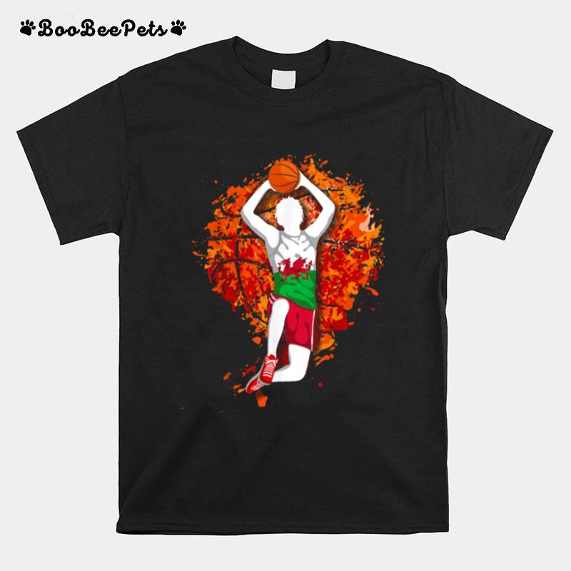 Wales Basketball Welsh National Flag Slam Dunk Sport Art T-Shirt