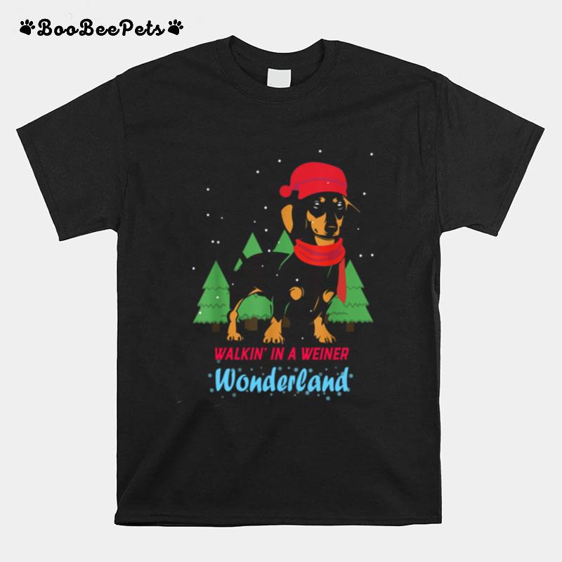 Walking In A Weiner Wonderland Dachshund Christmas Snow T-Shirt