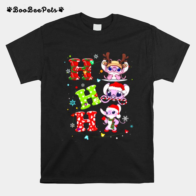 Walt Disney Angel Stitch Merry Christmas Cute Character Cartoon Ho Ho Ho T-Shirt