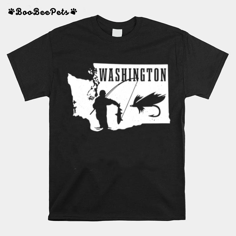 Washington Fly Fishing Vintage State Map Trout Fisherman T-Shirt
