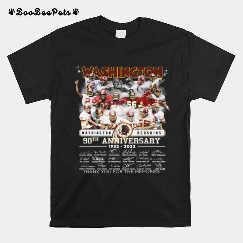 Washington Redskins 90Th Anniversary 1932 2022 Thank You For The Memories Signatures T-Shirt