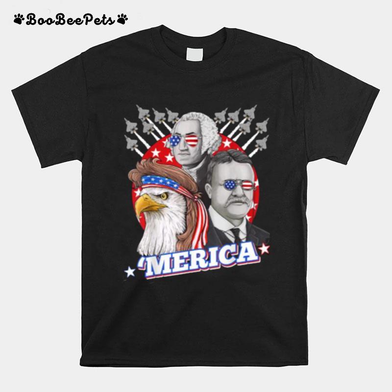 Washington Roosevelt Bald Eagle 4Th Of July Patriotic Merica T-Shirt
