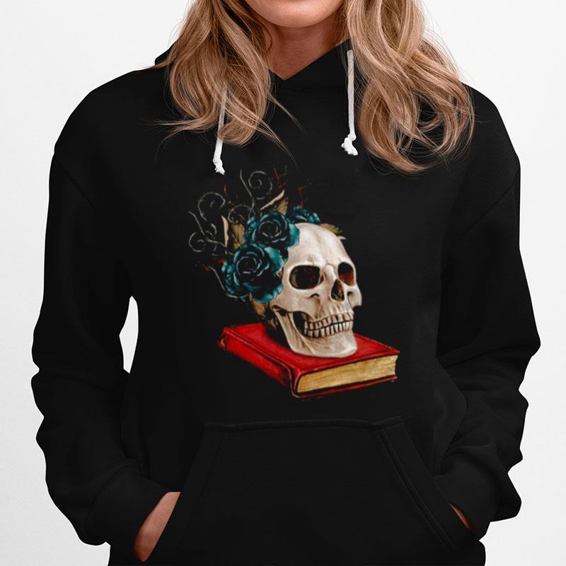 Watercolor Gothic Skull On A Book With Thorns And Black Roses Hoodie