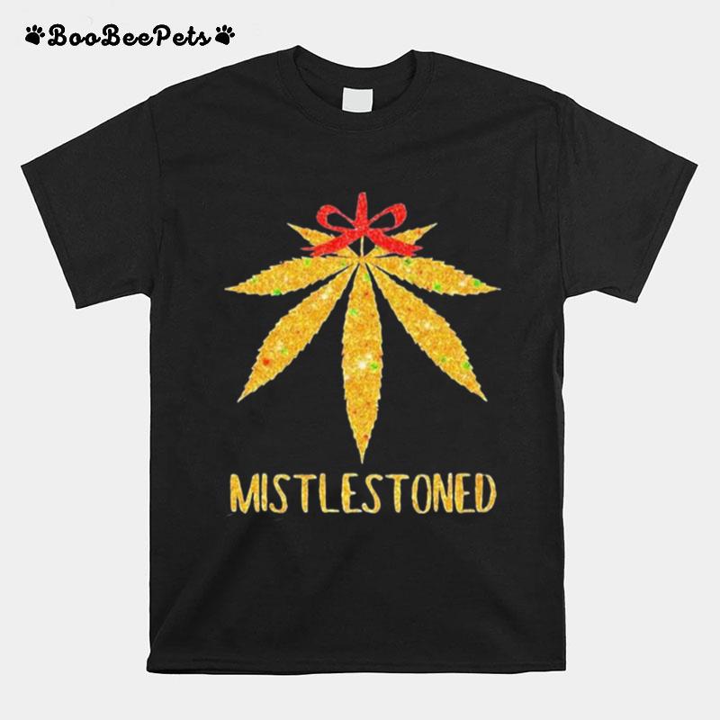 Weed Leaf Christmas Tree Mistlestoned T-Shirt