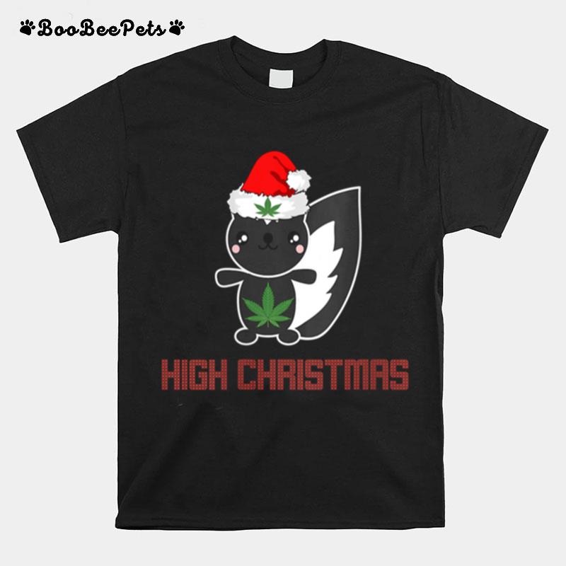 Weed Skunk Ganja Christmas Leaf Cannabis High T-Shirt