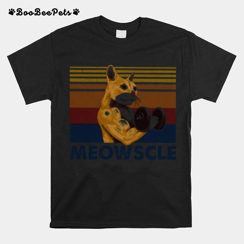 Weightlifting Cat Meowscle Vintage Retro T-Shirt