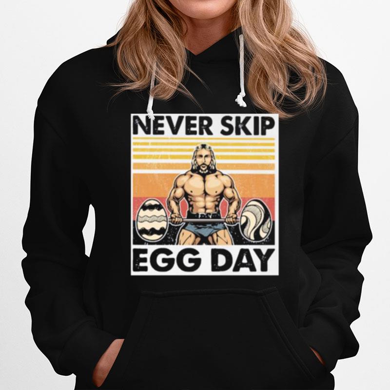 Weightlifting Never Skip Egg Day Vintage Retro Hoodie