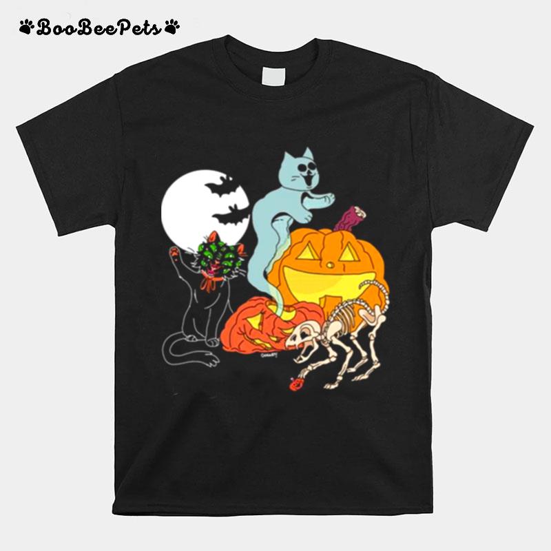 Weird Cats Halloween Graphic T-Shirt