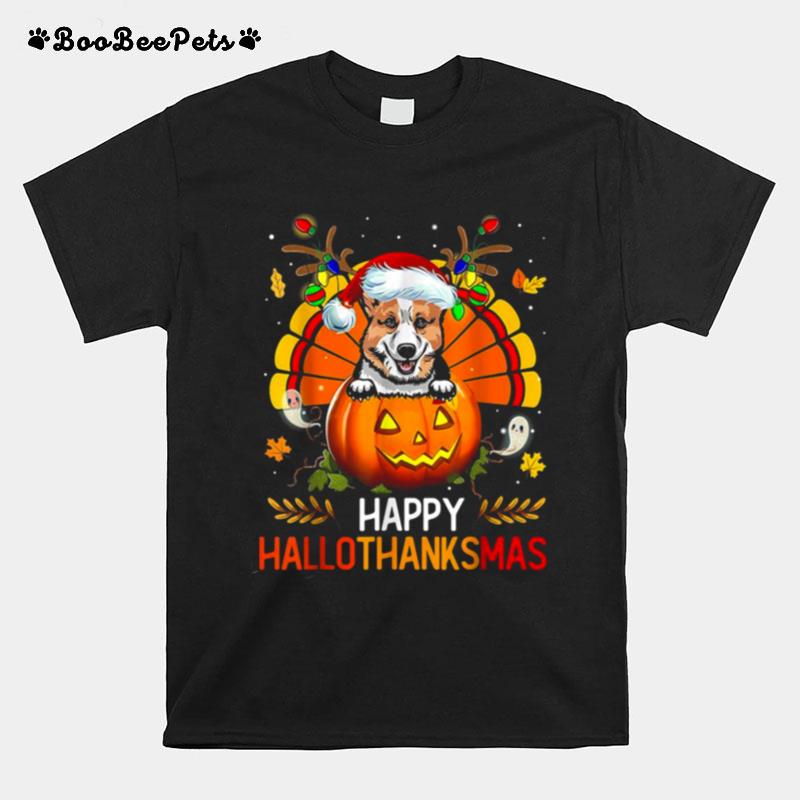 Welsh Corgi Happy Hallothanksmas Halloween Thanksgiving T-Shirt