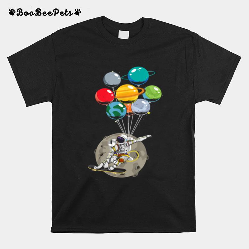 Weltraum Universum Mond Skater Planet Ballon Astronaut T-Shirt