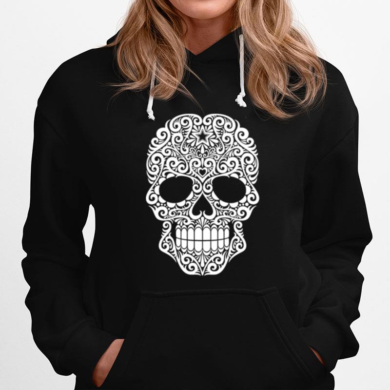 White Swirling Lines Sugar Skull Day Dead Hoodie