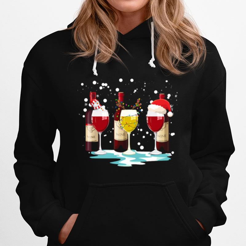 Wine Glass Snowman Reindeer Santa Christmas Hoodie